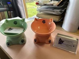 Pink Raised Cat/Kitten Feeding Bowl. With Cute Ears & a Tail! - Picture 1 of 3