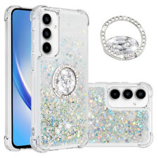 For Various Phone Quicksand Glitter +Diamond Ring Holder Bracket Soft Case Cover