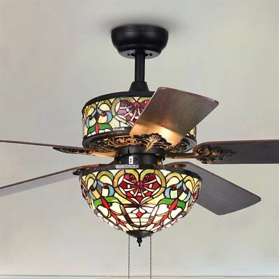 Ransoe 6-Light Tiffany 5-Blade 52-Inch Matte Black Ceiling Fan - Image 1 of 4