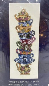 Candamar Designs Teacup Stack Counted Cross Stitch Kit 50804 8x20 Vintage 1994 - Picture 1 of 4