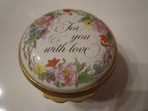 VINTAGE HALCYON DAYS ENAMEL BOX "FOR YOU WITH LOVE" IN THE BOX WITH CERTIFICATE  - Picture 1 of 5