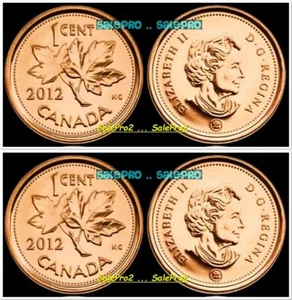 2x CANADA 2012 CANADIAN LAST YEAR MAPLE LEAF NO MAGNETIC CENT PENNY COIN LOT UNC - Bild 1 von 2