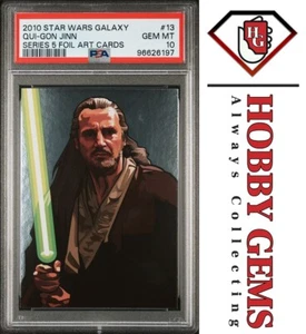 QUI-GON JINN PSA 10 2010 Topps Star Wars Galaxy Series 5 Foil Art Cards #13 - Picture 1 of 2