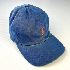 POLO By RALPH LAUREN Vintage Blue/Yel Cap With Leather Strap & Orange Pony Logo - Picture 1 of 7