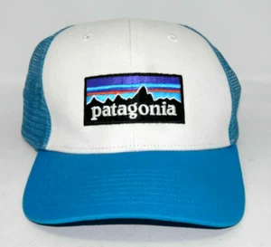 Vintage Patagonia P6 Logo Trucker Hat - Blue White 6 Panel Mesh Snapback Cap - Picture 1 of 10
