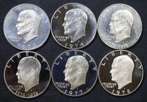 1973-1978 S Eisenhower $ Cameo Proof Clad Ike Lot 6 Coin Set types 1&2 - Picture 1 of 2