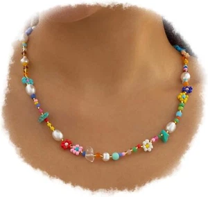 Bohemia Flower Choker Daisy Necklace Chain Stone Beaded Colorful Necklaces Handm - Picture 1 of 7