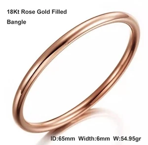 Bracelet Real 18KT Rose Gold Filled Solid 6mm Bangle Ladies Medium Sz 65mm - Picture 1 of 4