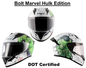 Casco completo de motocicleta Vega Bolt "Edición Marvel Hulk" certificado por el DOT - Imagen 1 de 14