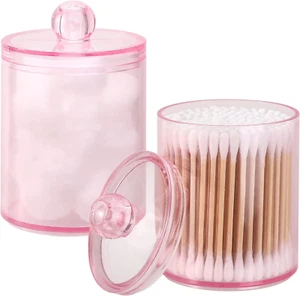 2 Pack Qtip Holder Bathroom Jars Canisters for Cotton Ball Swab Pad Storage Disp - Picture 1 of 7