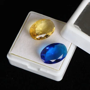 8 Ct./2 Pcs Oval Cut Yellow Citrine & Blue Sapphire Loose Gemstones Pair - Picture 1 of 6