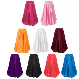 Girls Long Full Circle Shiny Dance Skirt Gypsy Latin Spanish Flamenco Skirts - Picture 1 of 33