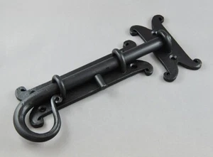 SLIDE BOLT-GATE LATCH-BLACK WROUGHT IRON-HEAVY DUTY-barn garage shed door-hand - Picture 1 of 6