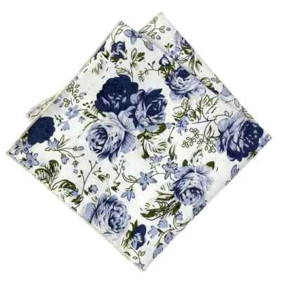 Pañuelo cuadrado de bolsillo floral azul para hombre blanco Foto 1 de 4