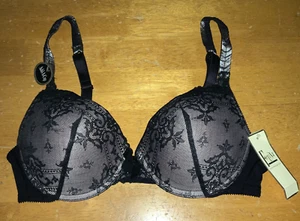 Nuevo sujetador push up con aros FELINA Emily 36C encaje negro $38 nuevo con etiquetas - Imagen 1 de 4