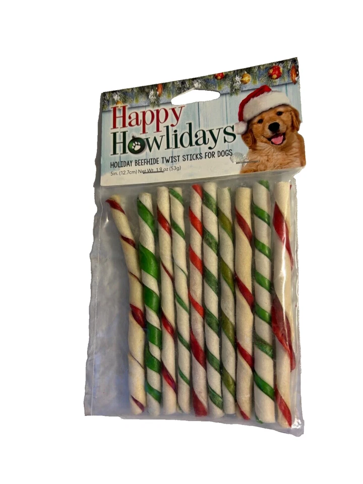 Pet Factory Happy Holiday Rawhide Candy Stick Twist Bone Christmas Dog 5"  10 Pk - Image 1 of 1