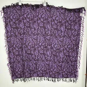 The Limited sciarpa donna vintage quadrata viola nera stilizzata frangia floreale - Foto 1 di 8