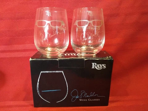 Joe Maddon Tampa Bay Rays Wine Glasses Brand New Stadium Give Away Cover