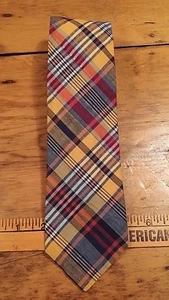 ROOSTER RED YELLOW PALID COTTON DESIGNER MENS NECK TIE FREE SHIPPING - Picture 1 of 3