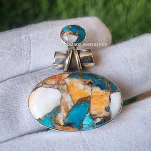 Oyster Copper Turquoise Pendant 925 Sterling Silver Handmade well Made PG3379 - Picture 1 of 4