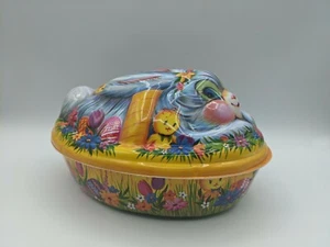 Vintage Easter Bunny Basket CONTAINER w/ Lid Plastic Spring Bunny Chicks Rabbit - Picture 1 of 6
