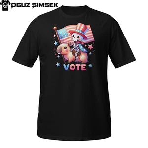Funny Vote T-Shirt – Skeleton Riding Capybara With Flag | Patriotic Animal Tee - Picture 1 of 33