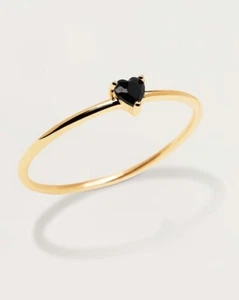 Shiny Black Heart Cut Lab Grown Diamond Women's Wedding Ring In 10K Yellow Gold - Picture 1 of 5