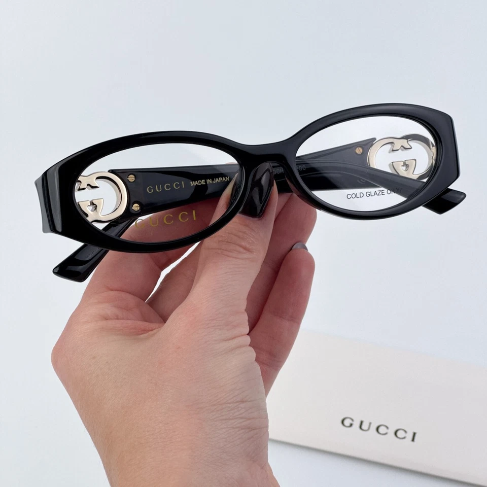 Gucci Womens Oval Double G Logo Full Rim Eyeglasses GG1693O Black Pre-Owned