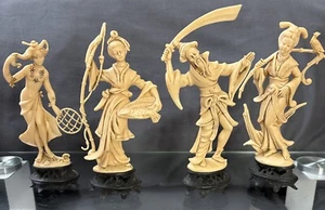 4 Vintage Asian Figures Chinese Japanese 6" Plastic Resign Made In Italy - Picture 1 of 5