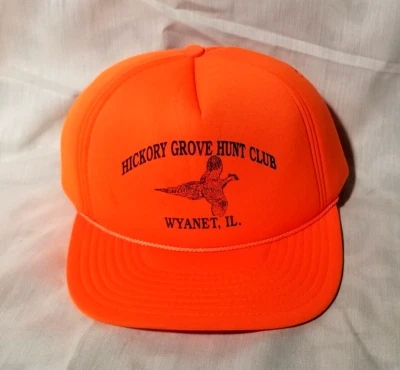 Hickory Grove Hunt Club Orange Trucker Flat Bill Cap Hat Wyanet IL Padded - Изображение 1 из 4