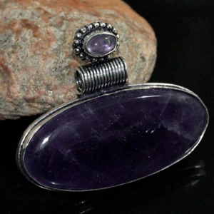 Natural Amethyst Amethyst 925 Silver Plated New Edition Pendant 1.6" MJ - Picture 1 of 3
