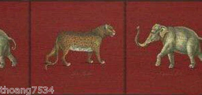 Elefante Guepardo Leopardo Animal RAYMOND WAITES Rojo Papel Pared Borde 13.5" Ancho Foto 1 de 3