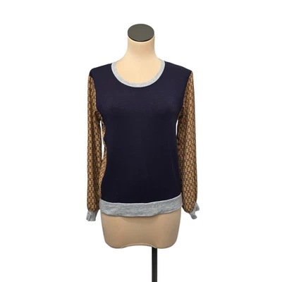 Женский свитер Drew XS темно-синий серый коричневый с узором пуловер с длинным рукавом сделано в США - Изображение 1 из 4