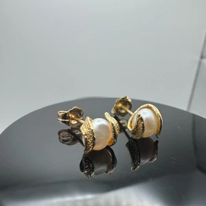 Pendientes de oro macizo de 14k con perlas / Marcados 14k / 1,34 gramos / 7,2 mm - Imagen 1 de 11