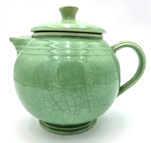 Tetera Fiesta Ware años 40 Homer Laughlin China verde claro de colección EE. UU. en la parte inferior LEER - Imagen 1 de 14