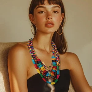 Collar de cuentas de madera colorido CALIENTE - Imagen 1 de 14