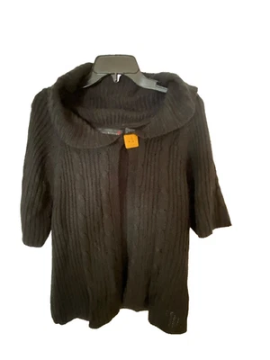 Cárdigan negro Allison Brittney tejido con cable frontal abierto manga corta talla XL Foto 1 de 4