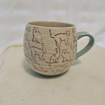 Sketch Cat Design Round Bottom Aqua Blue, Red & White Speckled Coffee/Tea Mug - Image 1 of 4