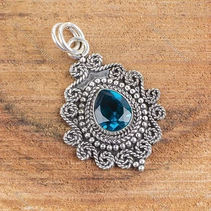 Colgante Hermana Aniversario Piedras Preciosas Apatita Chakra Garganta Plata Esterlina - Imagen 1 de 8