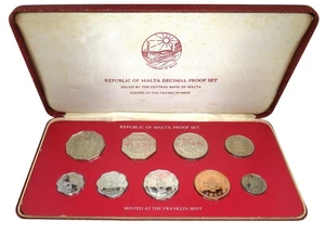 1977 Republic of Malta Decimal Proof Coin Set By The Franklin Mint - Picture 1 of 9
