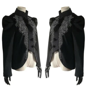 Damen Bestickte Gothic Schnürjacke Einreiher Crop Shirt Oberteil - Bild 1 von 5