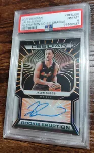 2021 Obsidian Jalen Suggs Rookie Eruzione Firma Auto Arancione/50 PSA 8 - Foto 1 di 3