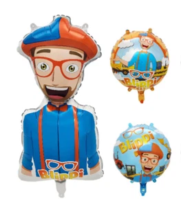 Blippi Birthday Helium Balloons 3pcs Set Kid Blippi Birthday Party Decorations - Picture 1 of 1