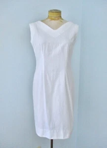 Vestido de día vintage años 60 70 blanco sarga de algodón cuello en V cambio vieira encaje ribete M - Imagen 1 de 4