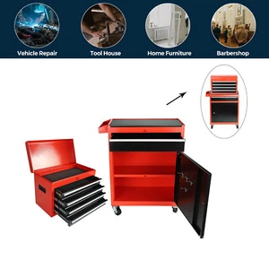 2 In 1 Iron Rolling Chest Cabinet Storage Tool box Cart 5 Drawers& Rubber Wheel - Picture 1 of 7