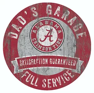 Alabama Crimson Tide Dad's Garage - Wood Sign NEW 12" Round Circle Father's Day - Picture 1 of 1