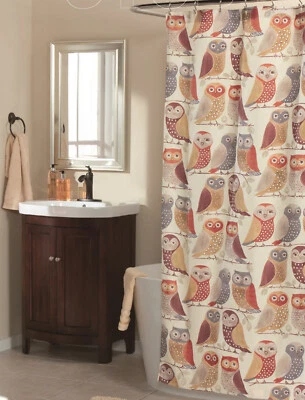 SPRING HOME FASHIONS Multi Color Owls Fabric Shower Curtain 72" x 72"