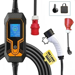 Type 2 Portable EV Charger, 11kW 3-Phase Fast Charging, 8-16A Variable,  5m - Picture 1 of 15