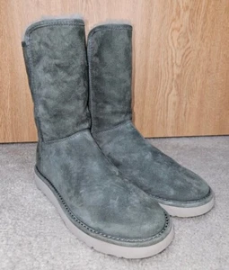 UGG ABREE II SHORT GRIGIO SUEDE SHEARLING ZIP BOOTS SIZE US 5 WOMENS - Picture 1 of 7