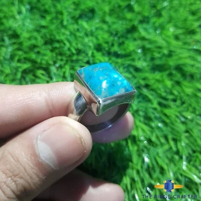 Anillo Turquesa Natural Real Nishapuri Feroza Plata Esterlina 925 Para Hombre Talla 9 Foto 1 de 4